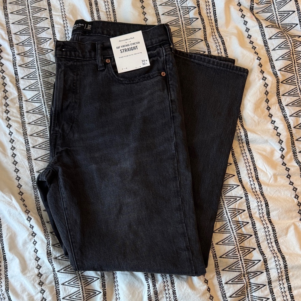 Abercrombie Men's Vintage Stretch Black Straight Jeans